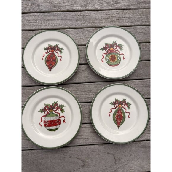 4 Christopher Radko Plates Holiday Celebration Christmas Dessert Appetizer 6” - Picture 2 of 8